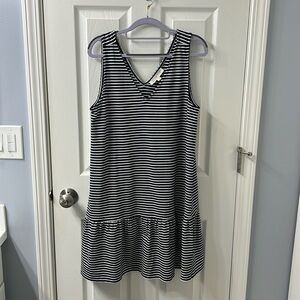 Loft navy/white striped v-neck sleeveless dress
